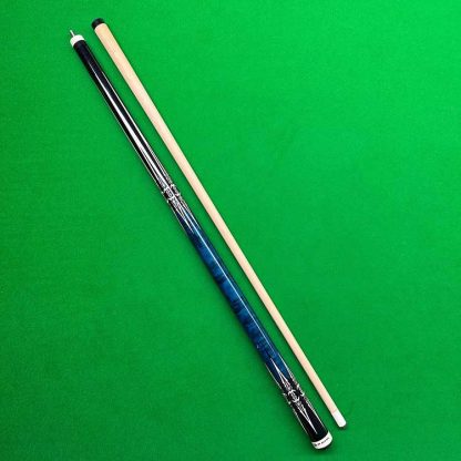 Players Pool Cue G4113 with black design, mother-of-pearl graphics, and cobalt handle