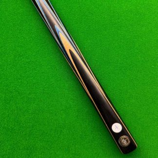 Premium Pro Cue Double Four Secondary Splicing snooker cue with high-grade North American ash shaft, ebony splices, and light blue, maple, and ebony veneers.